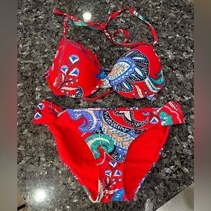 Old Navy Red and Blue Paisley Bikini Set M/S
